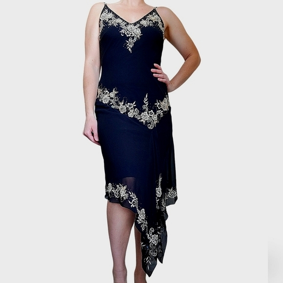 Cache Dresses & Skirts - Vintage Cache Silk Floral Midi Dress Beaded Embroidered Asymmetrical Fairy 8